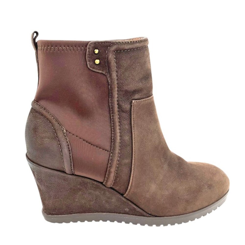 TARYN ROSE Beula Cocoa Nubuck Zip Wedge Booties